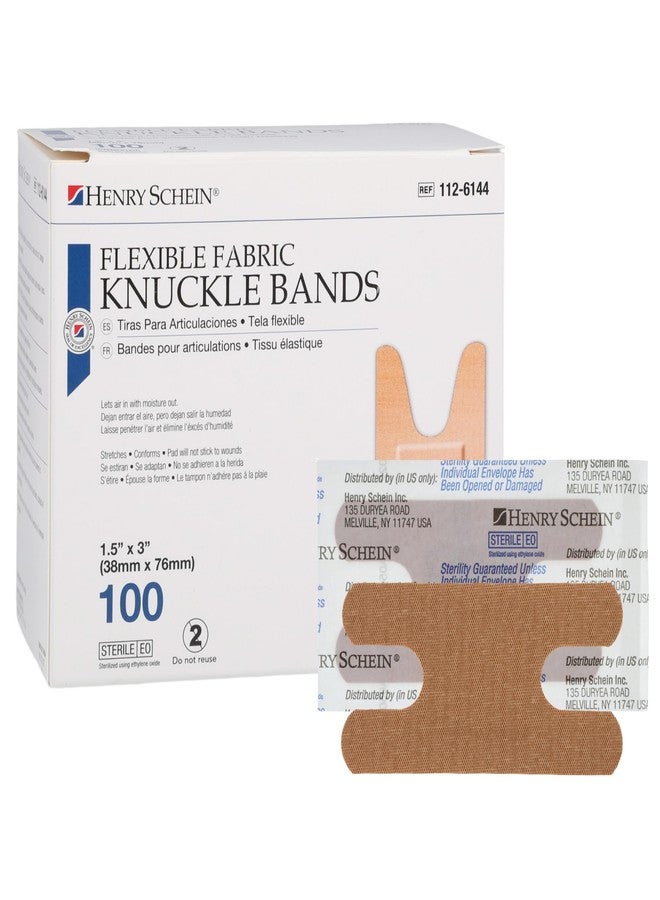 Henry Schein Fabric Knuckle Flexible Adhesive Bandages – 100 Count (1 Pack) Bandages with Non-Stick Pad, Latex Free, Wound Care for First Aid Kit, 1.5” x 3" - Image 1